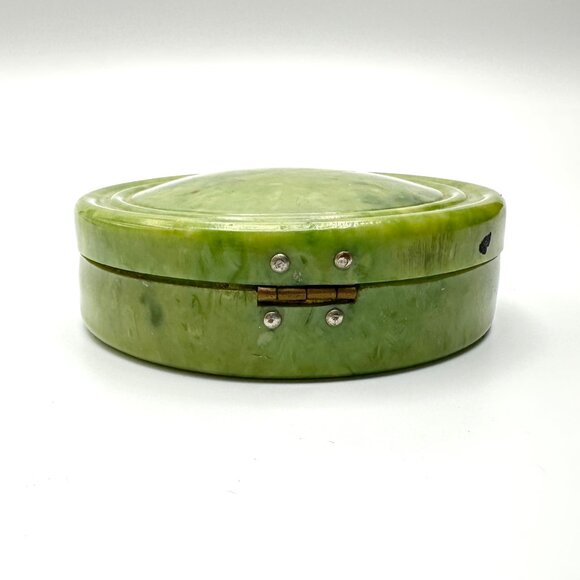 1920s Art Deco Celluloid Compact—Green Marbleized Powder Case with Beveled—GUC - Picture 6 of 9